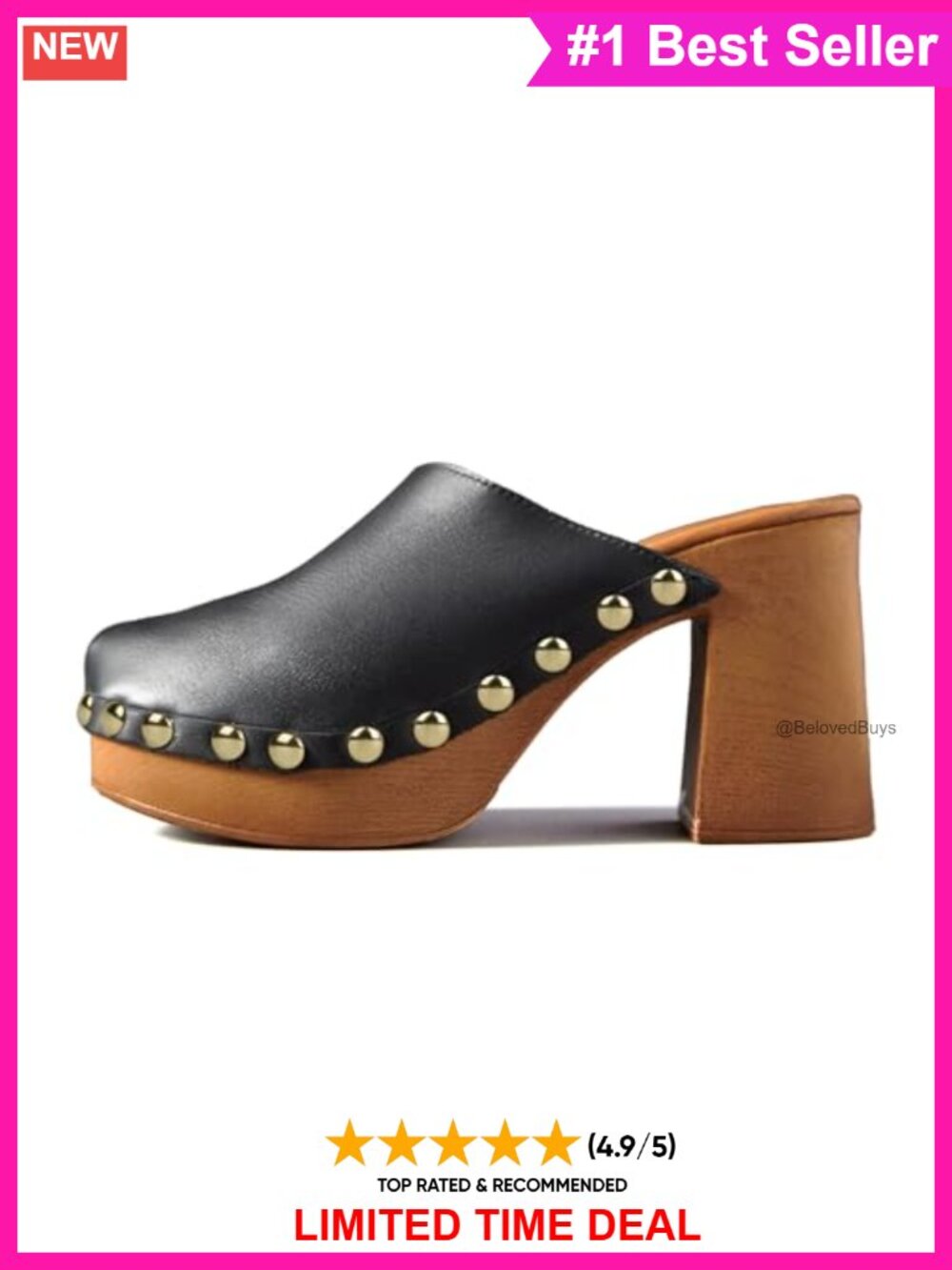 Studded Platform Clogs Slip On High Heel Mules Shoes